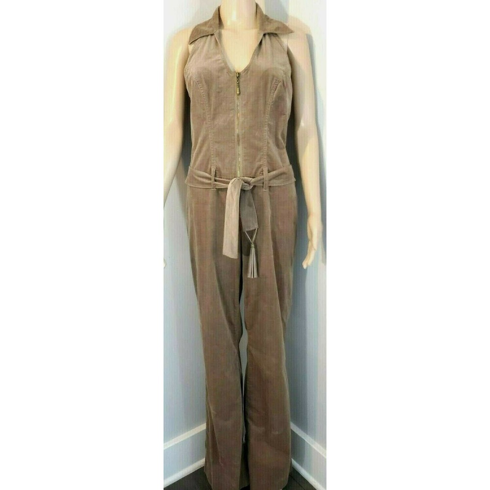 Bisou Halter Top Jumpsuit Corduroy Flare SZ M 70's